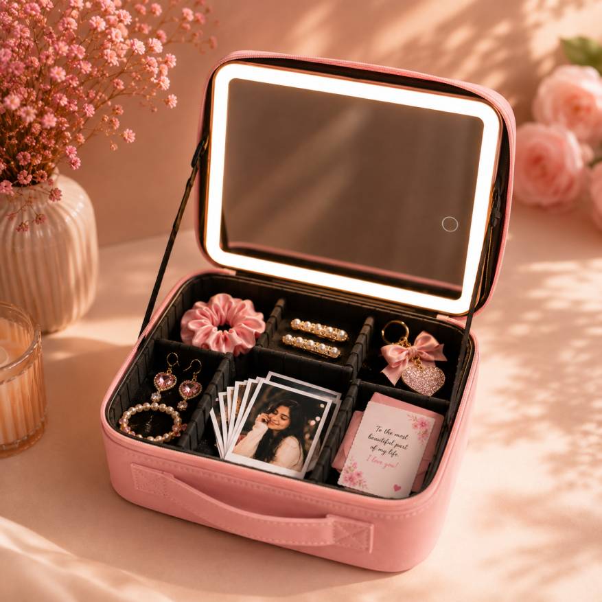 Zoey™  Personalized  Leather LED Beauty Organizer